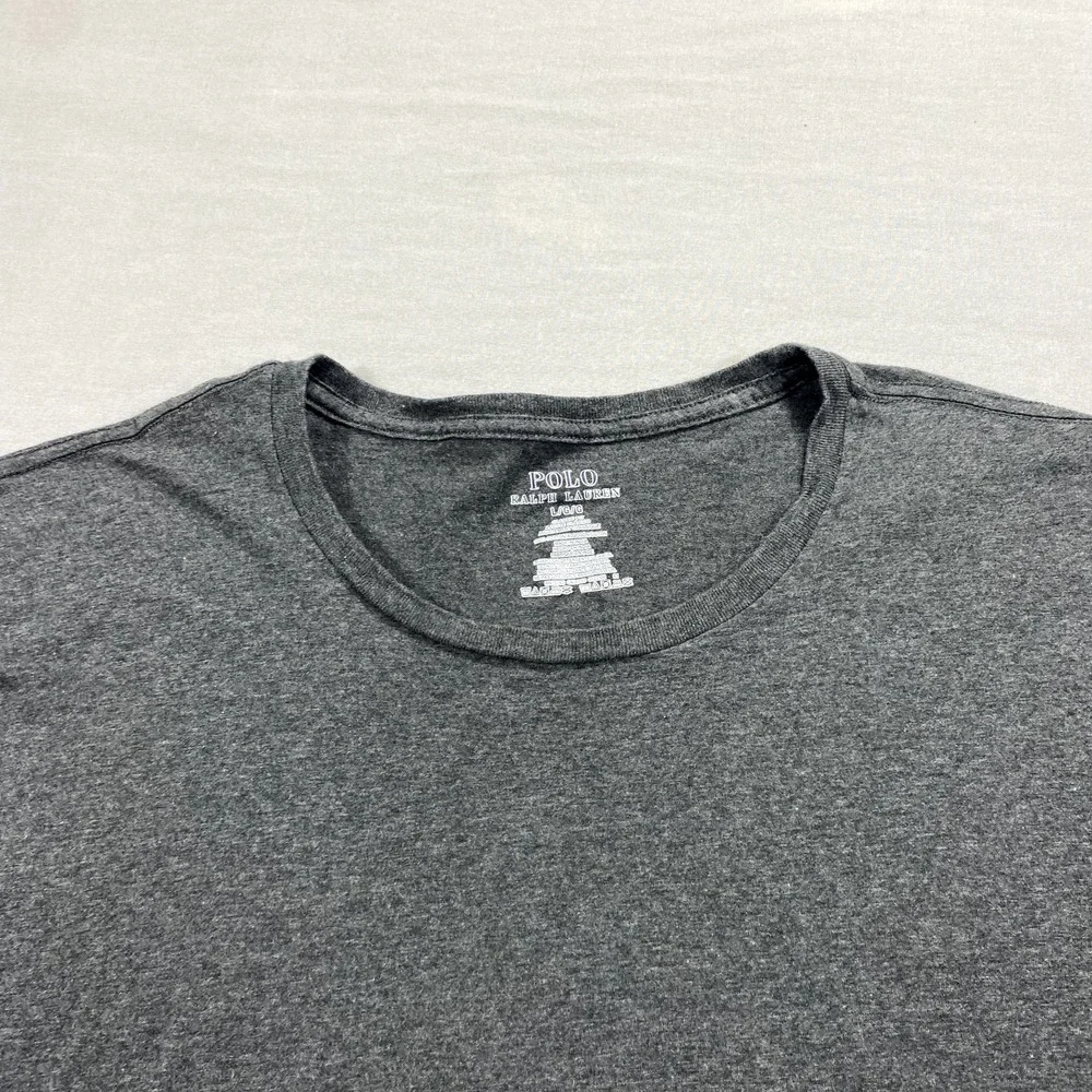 Polo‎ Ralph Lauren Shirt Mens Large Gray Black Pony Pullover Crew Neck Tee Adult